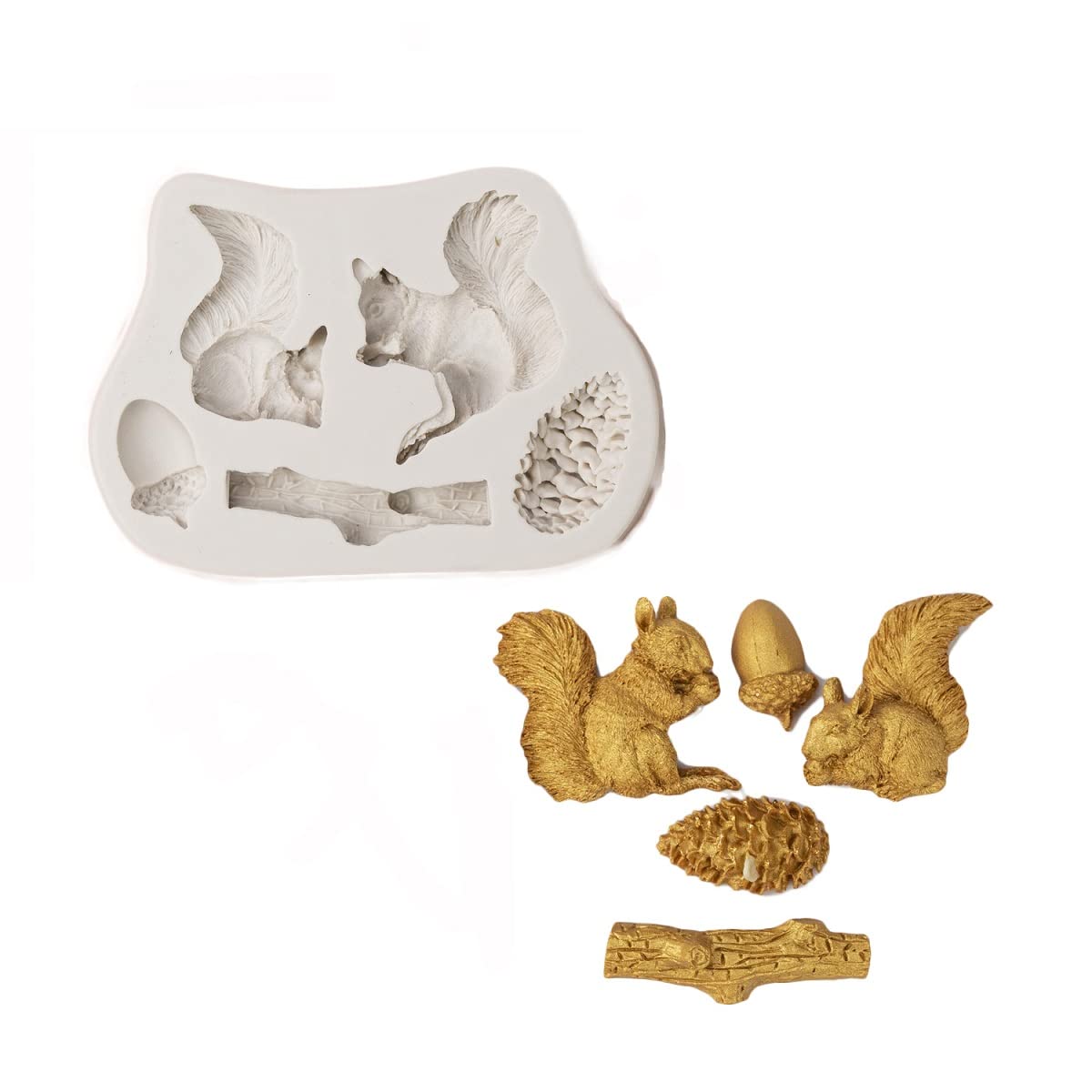 Xidmold Animal Fondant Silicone Mold, Squirrel Pinecones Acorn Tree Trunk Sugarcraft Cake Decorating Tool Baking Molds Cupcake T