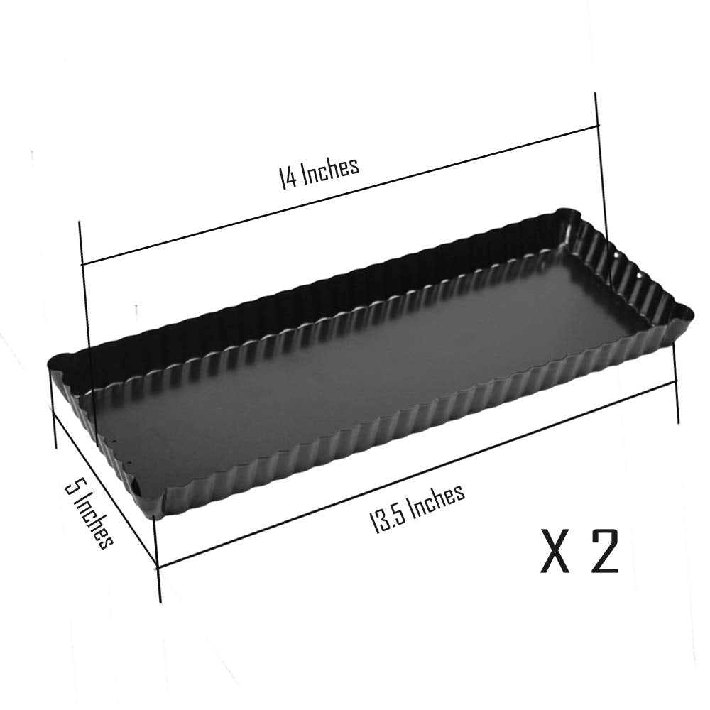 Webake 14 Inch Heavy Gauge Carbon Steel Non-Stick Rectangular Tart Pan With Removable Bottom Quiche Baking Pan (Pack Of 2)