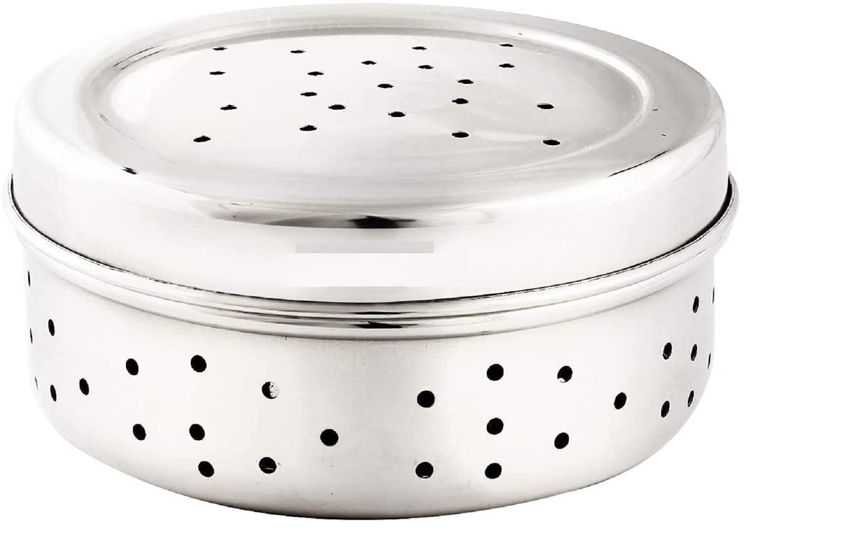 Dynore Stainless Steel Hole Puri Dabba/Sprout Maker/Coriander Dabba/Flat Dabba With Air Ventilation Hole Through It Set Of 1 Ko