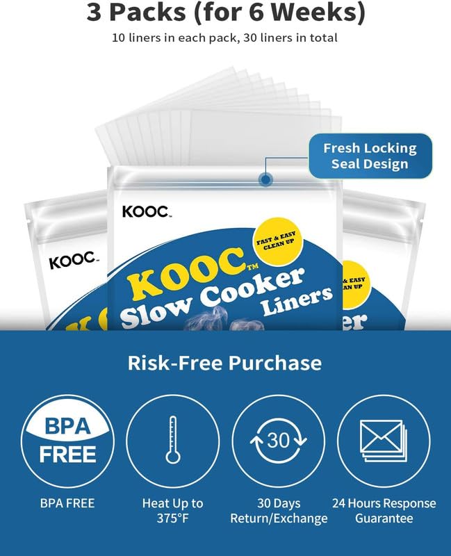 Kooc Slow Cooker Liners 14''X22'' 30 Count Extra Large Size Disposable Pot Liners Cooking Bags Fit 6 Qt To 10 Qt Pot Bpa Free Fr