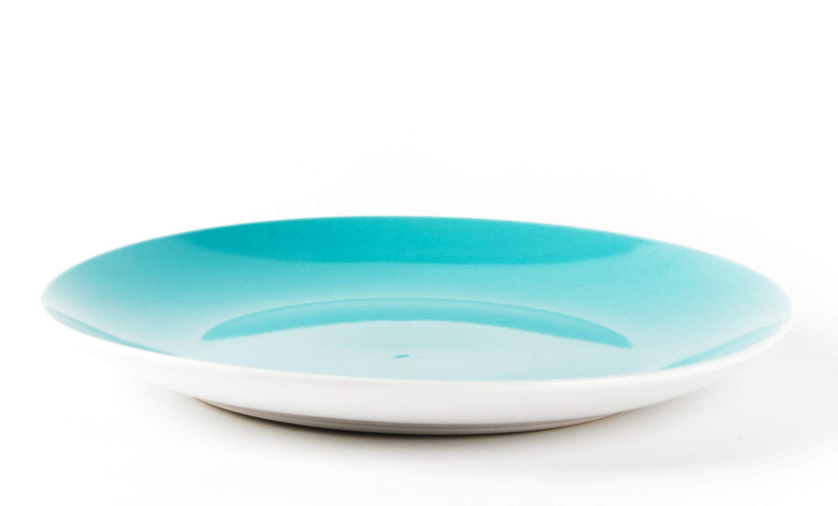 HomeVss, Stoneware Coupe Shape 16pc Dinnerware Set, Outside White + Inside Turquoise