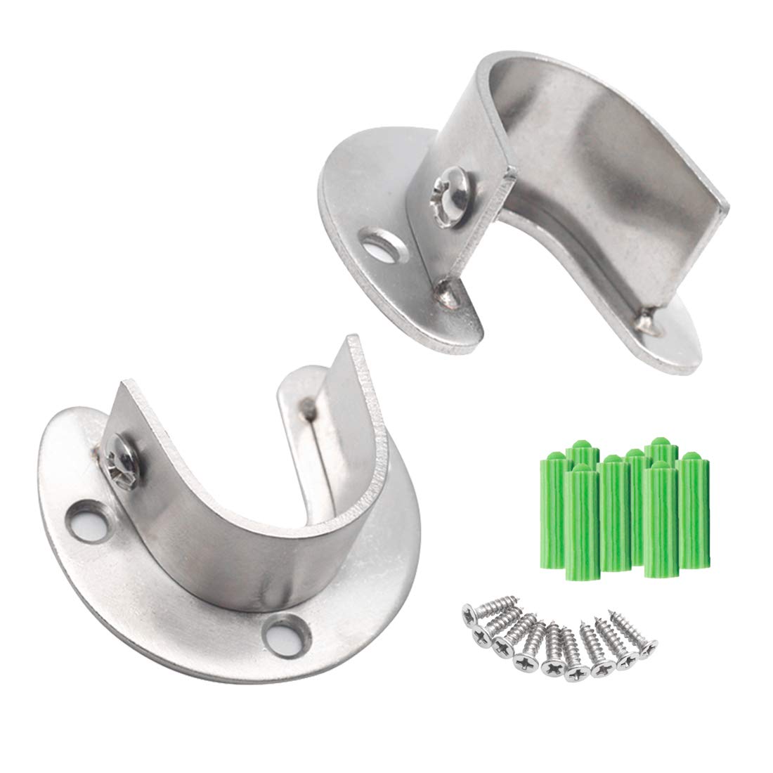 Seimneire 4Pcs Heavy Duty Stainless Steel Rod Socket, Wardrobe Bracket Flange Rod Holder Closet Rod End Supports Fit 1'' Diamete