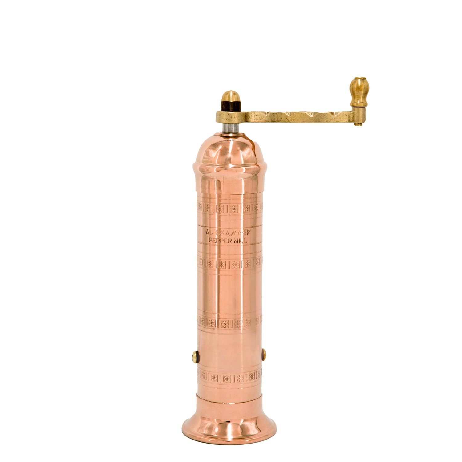 Alexander Home The Original Greek Pepper Mill 8 Inch Tall | European Pepper Mill Grinder with Crank Handle | Manual Pepper Grind
