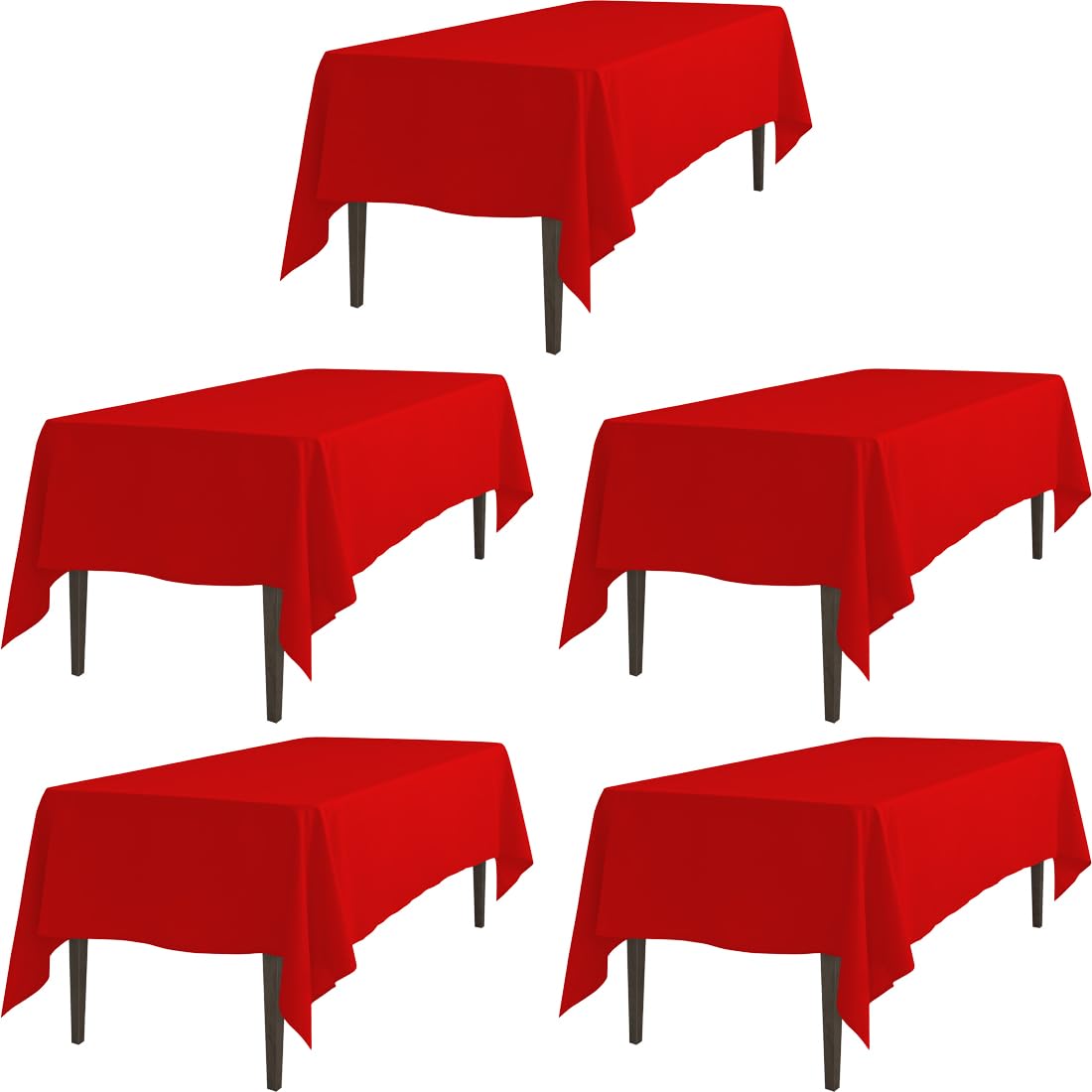 Ltc Linens 5 Pack Red Tablecloths Rectangular 70 X 120 Inch For 6 Or 8 Ft Rectangle Banquet Tables With Half-Drop - Stain And Wr