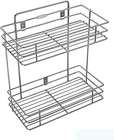 Emndr Double Layer Wall Mounted Kitchen Rack Kitchen Accessories Organizer Stainless Steel Wall Shelf Multipurpose Storage Rack 