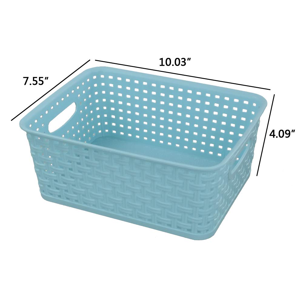 Rinboat Mixed Color Rectangle Storage Baskets  Plastic Weave Shelf Baskets  6 Packs