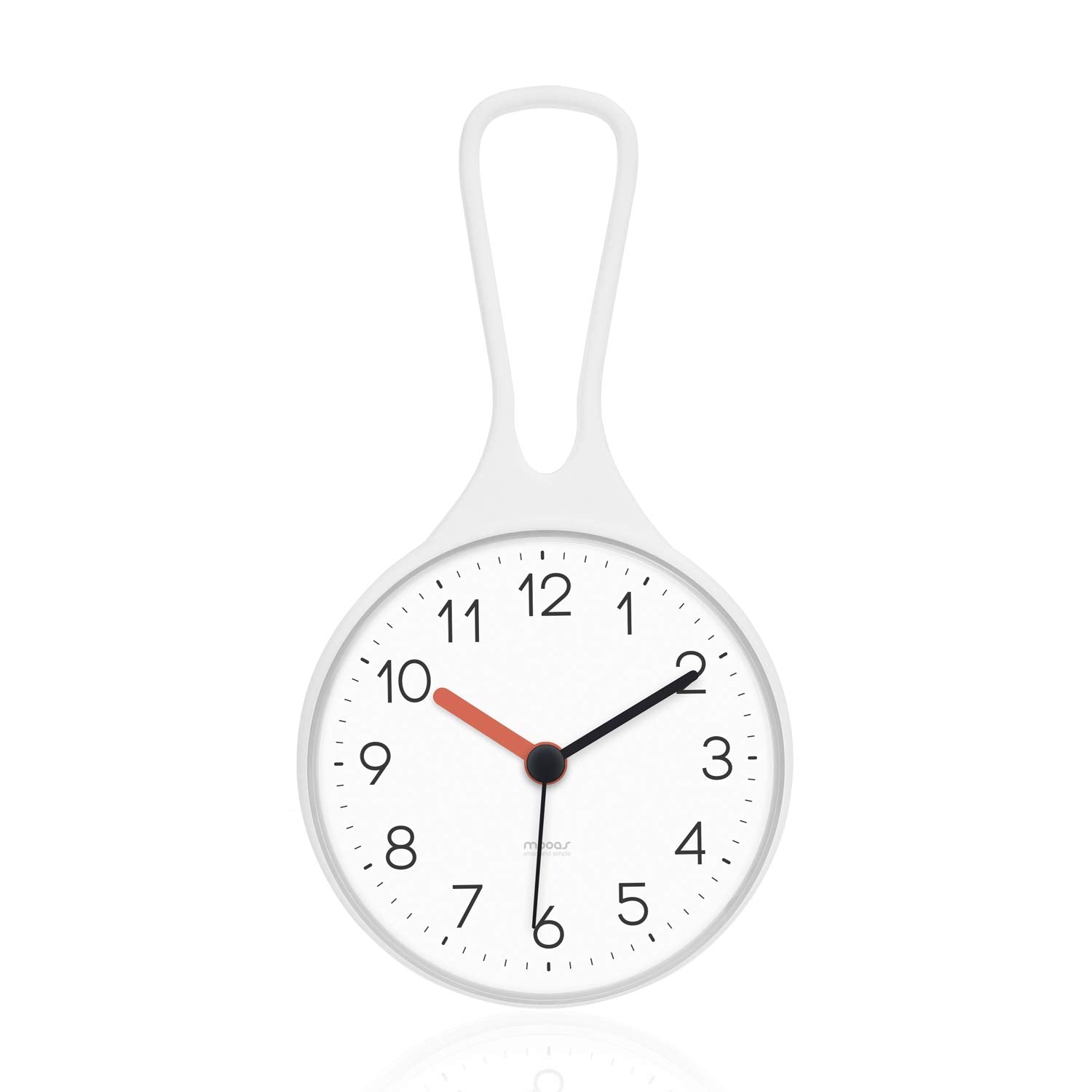 mooas Loop Bathroom Clock (White, 3.16 x 1.31 x 6.02 inch), Waterproof Shower Clock, Kitchen Clock, Non-Ticking Battery Operated