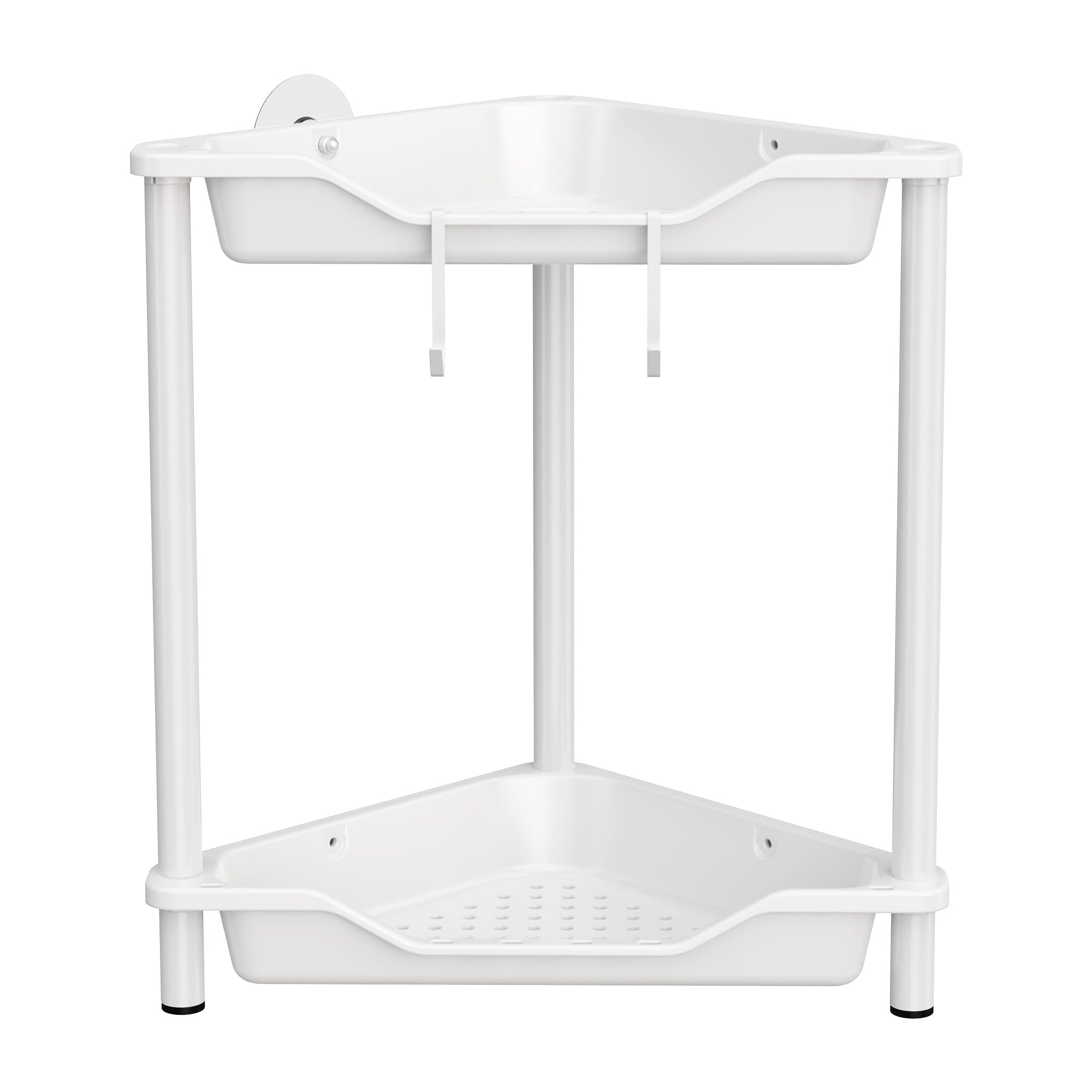 Orimade Rustproof 2 Tier Floor Standing Corner Shower Caddy Organizer, Plastic Metal Splicing Floor Corner Shelf Rack Stands For
