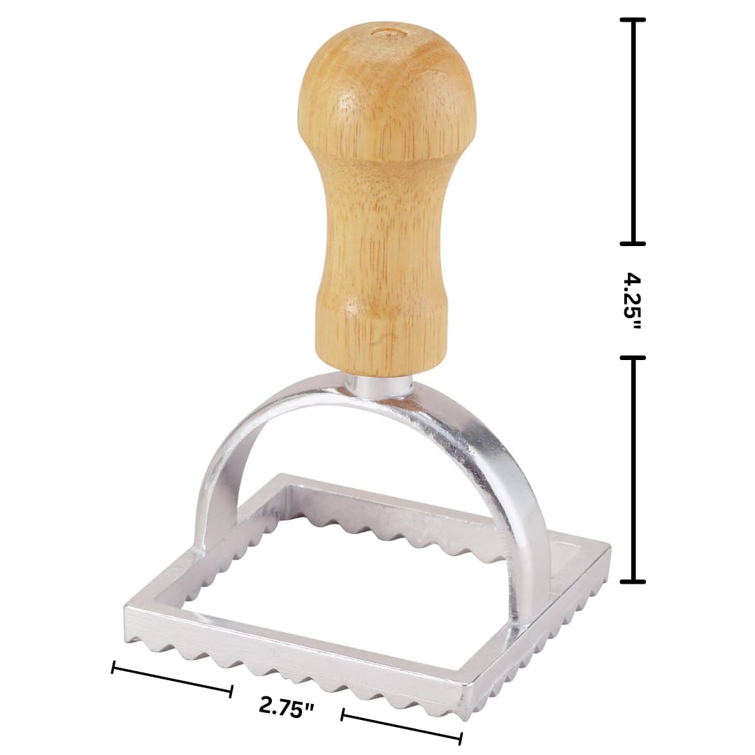 Fantes Ravioli Maker Stamp Set, Square Stamp With Wooden Handle And Fluted Edge, 2.75-Inch, The Italian Market Original Since 19