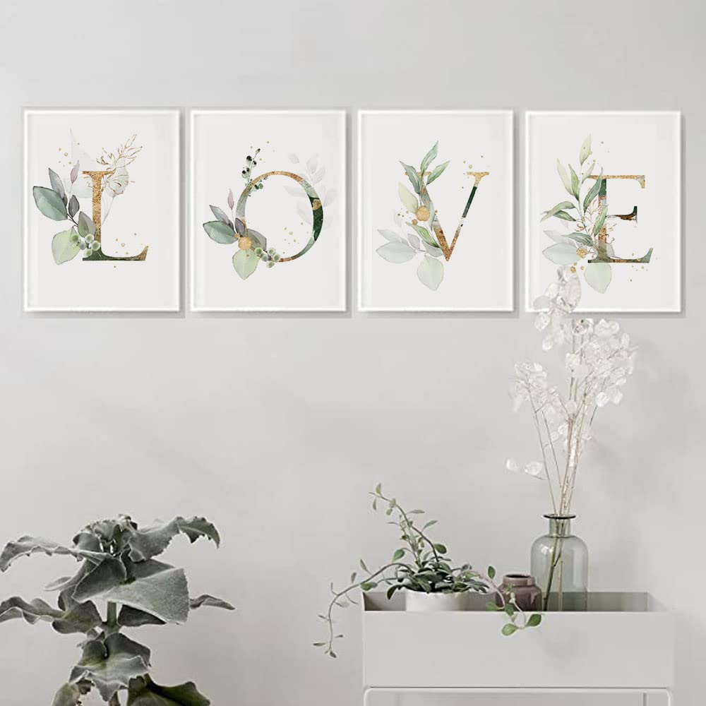Love Botanical Simple Life Green Leaf Painting Bathroom Wall Decor Art Print Set Of 4(8   X10   ), Boho Leaf Eucalyptus Wall D