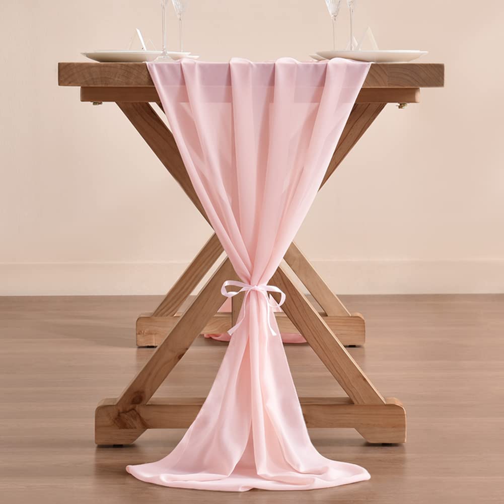 Socomi 10Ft Blushing Pink Chiffon Table Runner 29X120 Inches Wedding Runner Sheer Thanksgiving Christmas Bridal Shower Decoratio