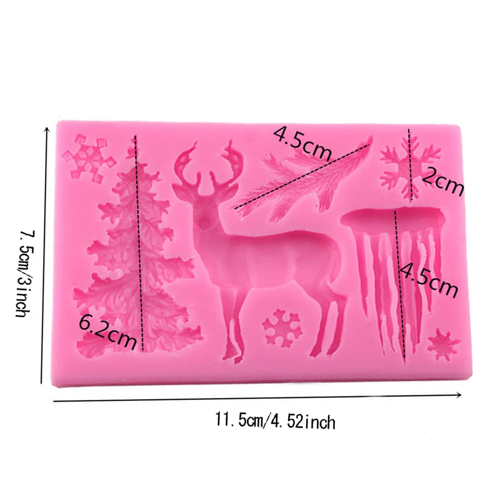 3D Xmas Christmas Cake Chocolate Mould Baking Mold Tree Snowman Silicone Fondant Shape (Pink)
