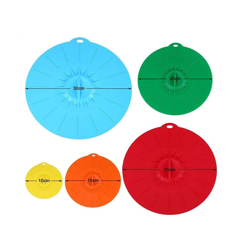Ubersweet Set of 5: Silicone Lids 4, 6, 8, 10, 12 inch. Use Your Suction Lids as Food Covers, Bowl Covers, Microwave Covers  Sk