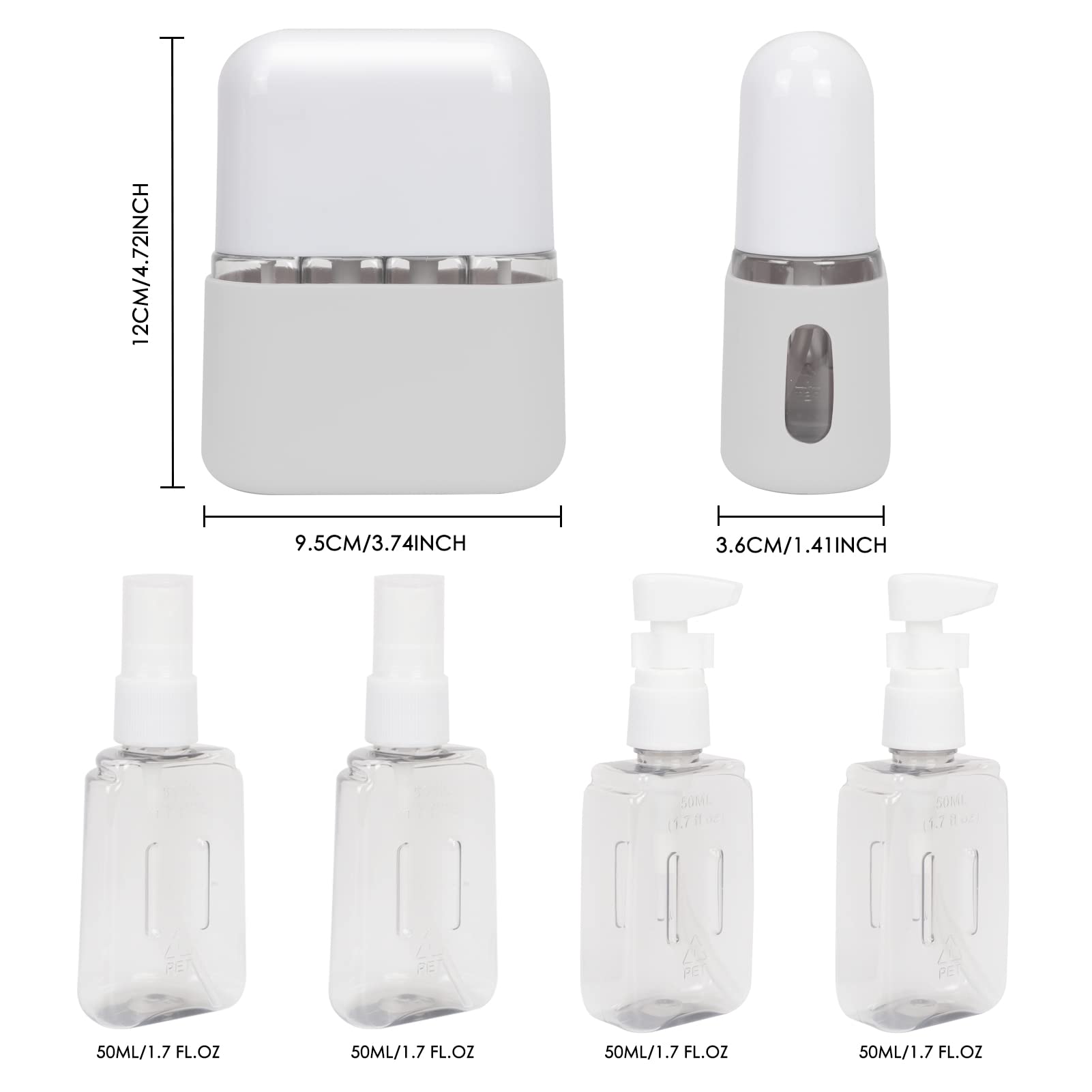 Skycase Travel Bottles, Travel Size Toiletries - Leak Proof Refillable Tsa Approved Travel Bottles, 4 In 1 Travel Containers Wit