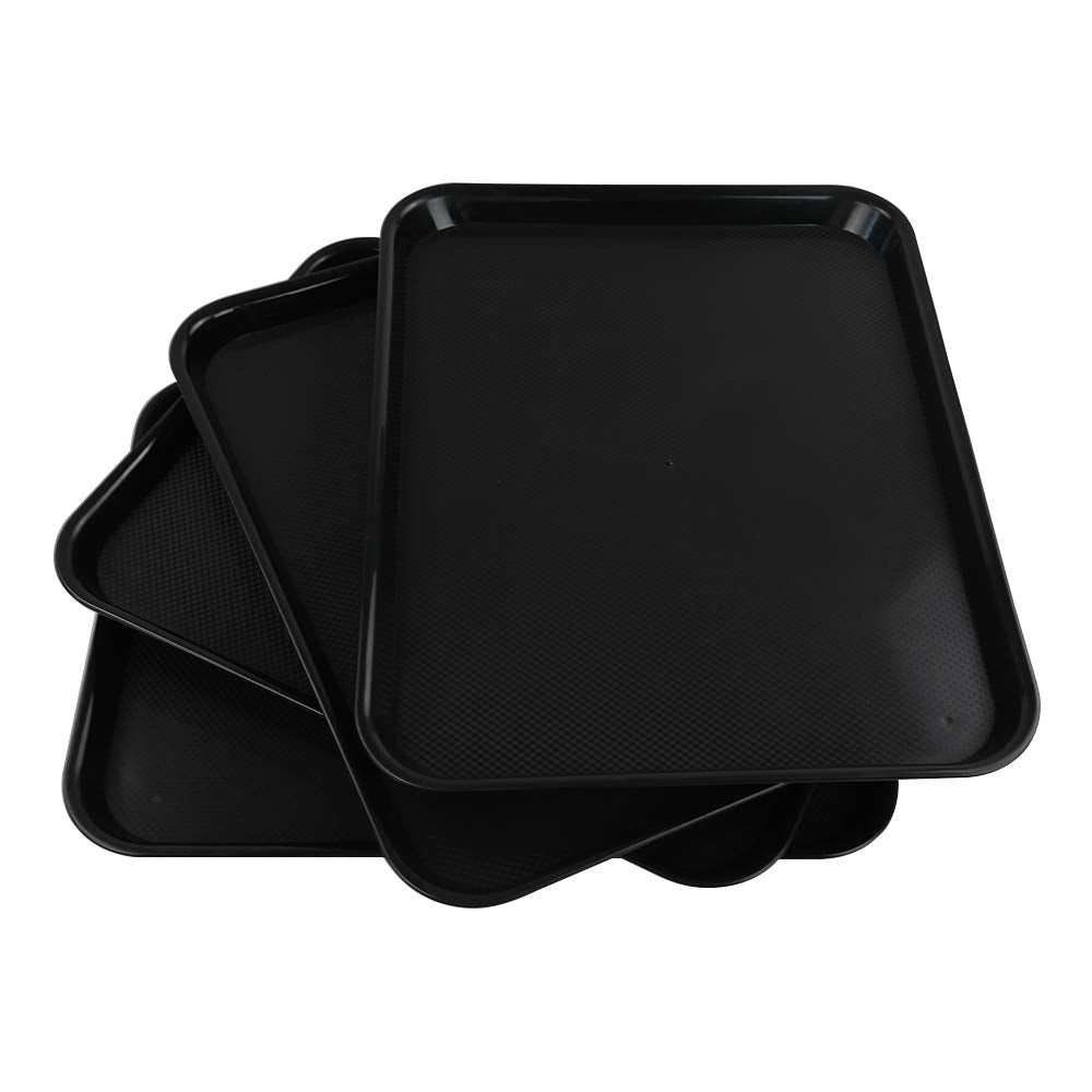 Teyyvn Black 4-Pack Plastic Fast Food Serving Tray, 17.25'' X 13.35''