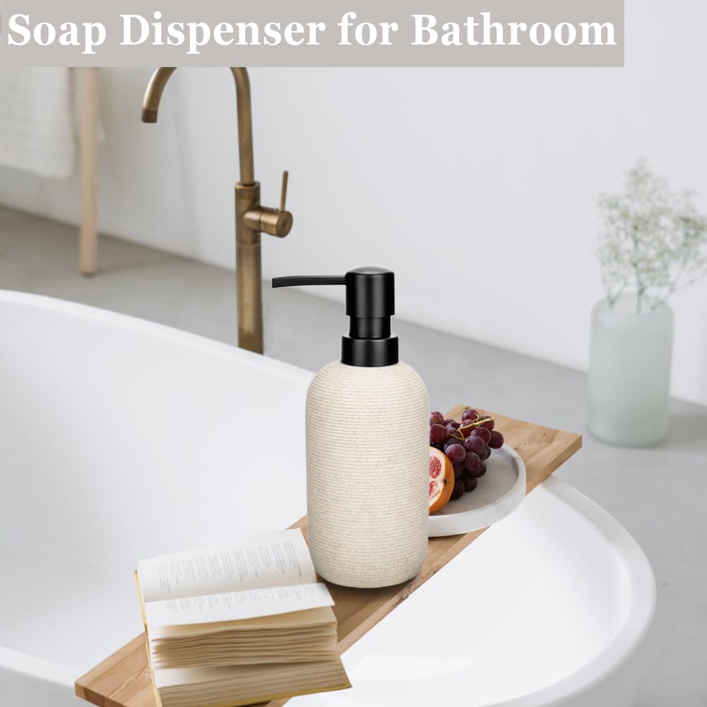 2Pcs Hand Soap Dispenser Set, Sandstone Textured Resin Liquid Soap Dispenser For Bathroom Countertop, Heavy & Sturdy Dish Wash S