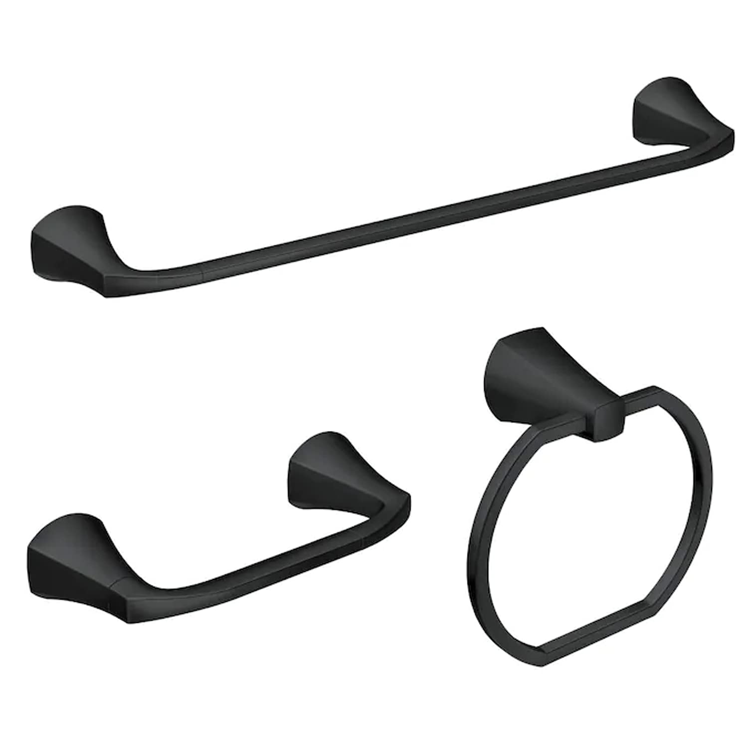 Moen Lindor Matte Black Bathroom Set: 18 Towel Bar, Towel Ring & Toilet Paper Holder Set