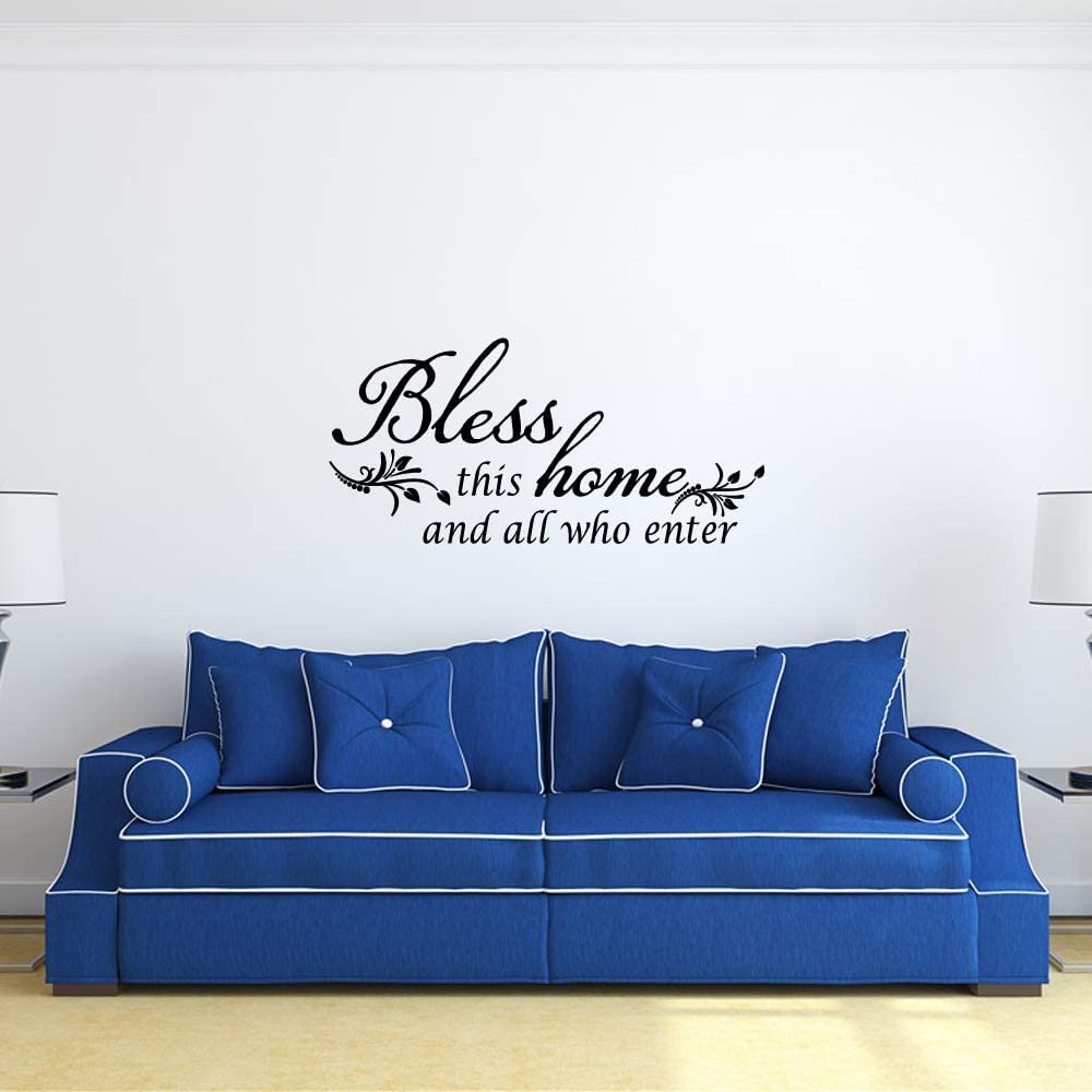 Decaltor Bless This Home And All Who Enter - Vinyl Wall Decal Entryway Living Room D  Cor Art Letters Quotes Stencil