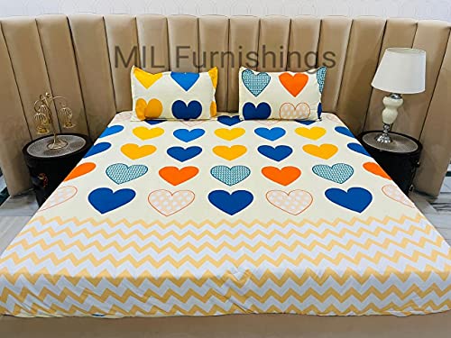 Mil Furnishings Cotton Blend 160Tc King Bedsheet With Pillow Covers (Multicolour, Geometric)