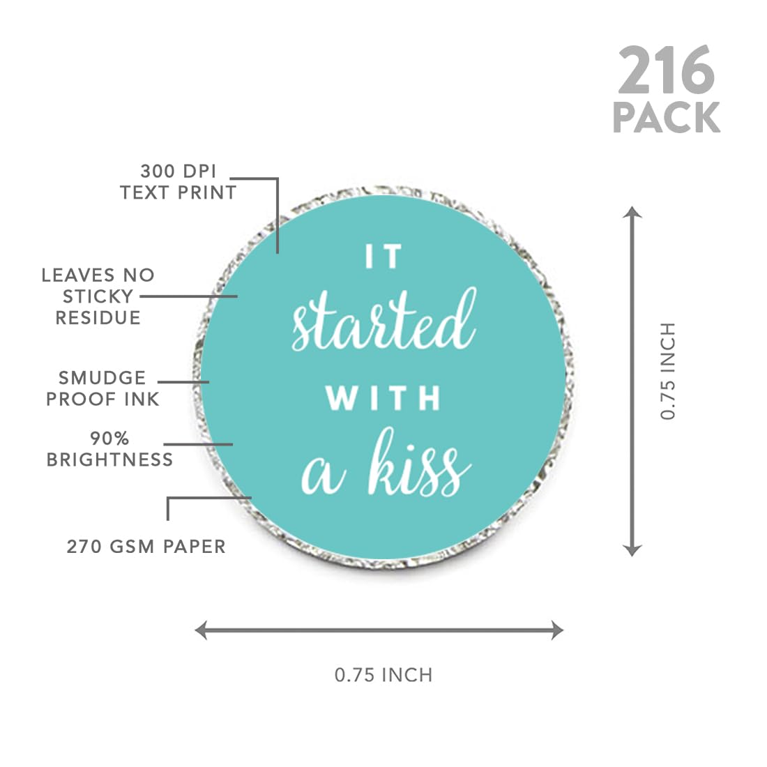 Andaz Press Chocolate Drop Labels Trio, Fits Kisses Party Favors, Wedding Bridal Shower, Diamond Blue, 216-Pack, Robin'S Egg Blu