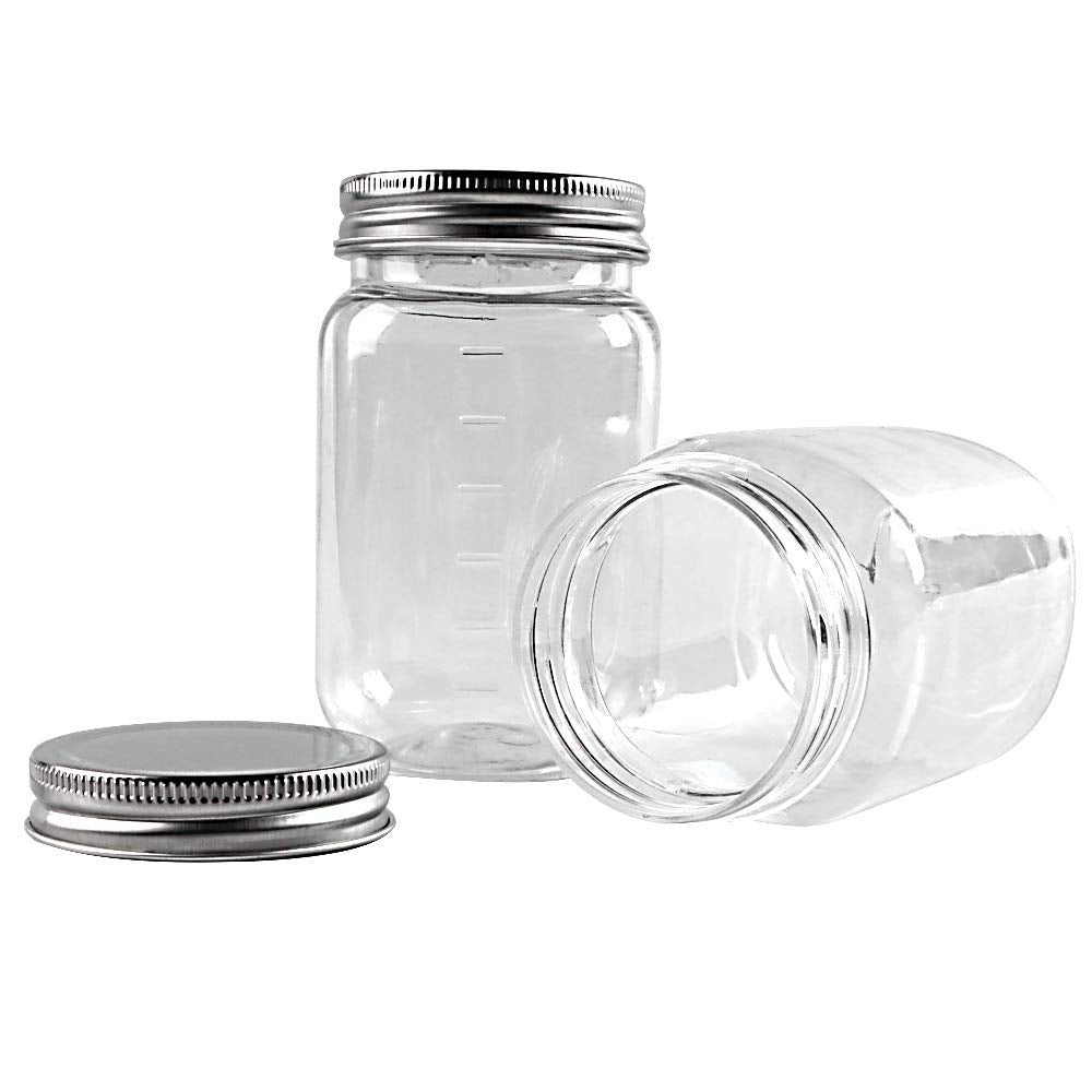 Novelinks 16 Ounce Clear Plastic Jars Containers With Screw On Lids - Refillable Round Empty Plastic Slime Storage Containers Fo