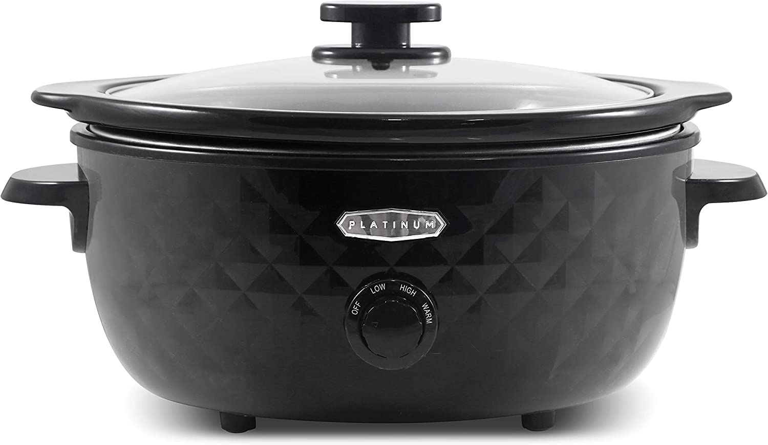 Elite Gourmet Mst-1234B## 6 Quart Diamond Pattern Slow Cooker, Removable, Dishwasher-Safe Stoneware Pot With Tempered Glass Lid,