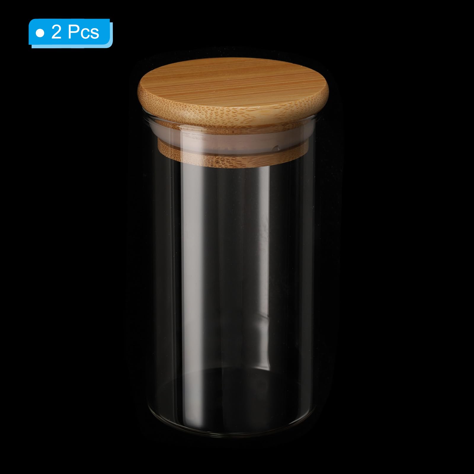 Patikil 19 Oz Glass Jar With Airtight Bamboo Lid, 2 Pack Glass Kitchen Container Clear Food Storage Jar For Nuts Sugar Coffee Be