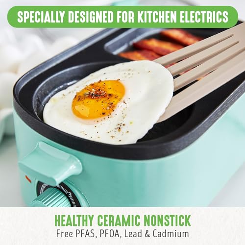 Greenlife 3-In-1 Breakfast Maker Station, Healthy Ceramic Nonstick Dual Griddles For Eggs Meat And Pancakes, 2 Slice Toast Drawe
