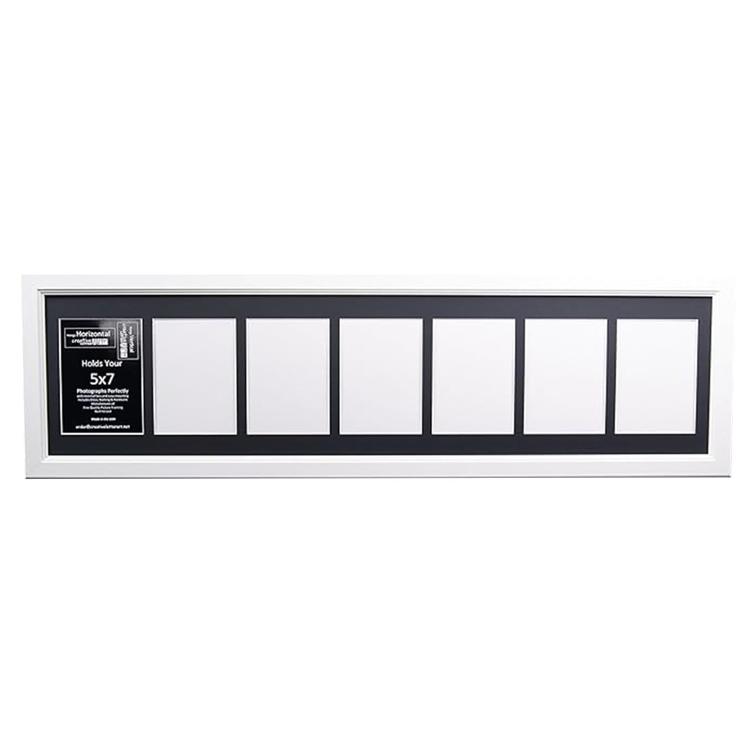 Creative Letter Art 7 Opening Glass Face White Picture Frame to hold 5 by 7 inch Photographs including 10x40-inch White Mat Coll