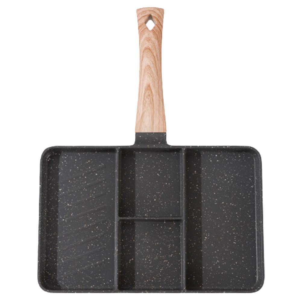 PRETYZOOM 13.77 Inch Nonstick 4Section Breakfast Pan with Divider MultiFunction Frying Pan for Eggs Steak and Hamburgers Ergon