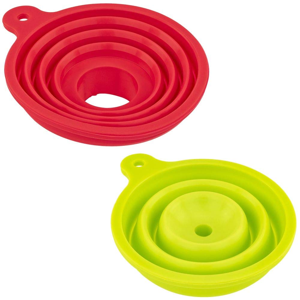 Silicone Collapsible Funnel Set 2 Both Wide & Narrow Tips - Perfect For Oil Bottles Canning Jars Liquid Transfer Water Bottle