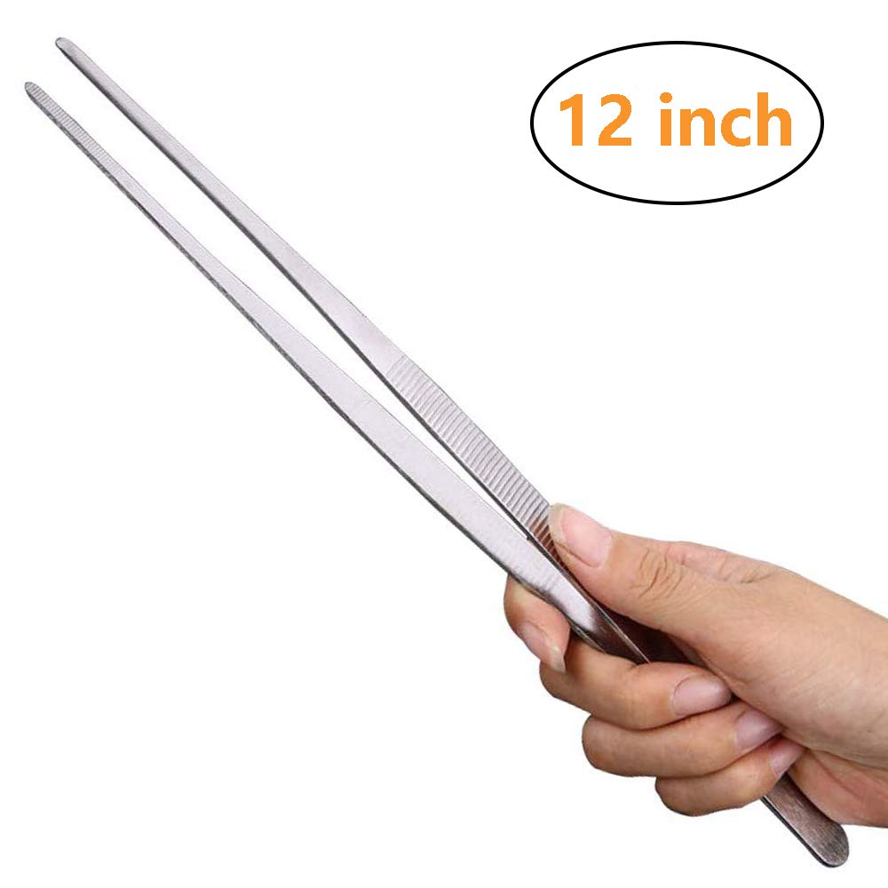 Gutsdoor Kitchen Tweezers Stainless Steel Food Tongs For Cooking Tongs With Precision Serrated Tips Medical Tweezers(12 Inch Str