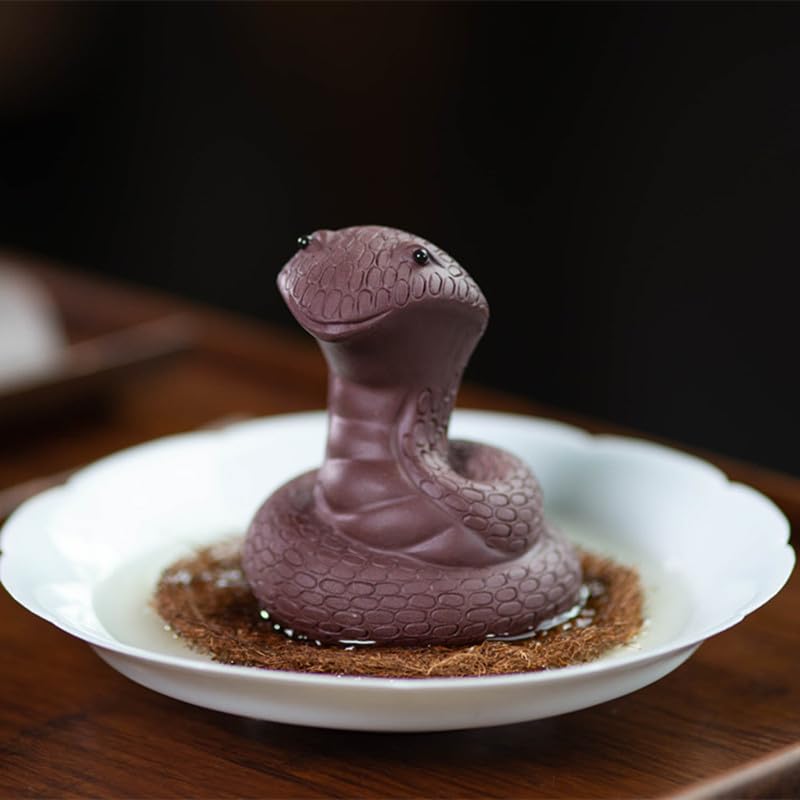 Hormsdar Hand-Made Tea Pet Snake Funny Cute Purple Clay Statue Kung Fu Tea Tray Decor Lover'S Gift Home Office Desk Feng Shui Or