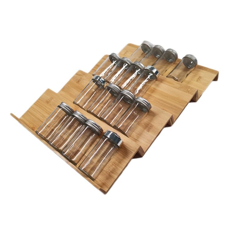 Inllex Drawer Spice Bottle Rack Organizer, 8 Stackable Kitchen Seasoning Bottle Tray, Large 66X52X4Cm Bamboo Storage Holder For 