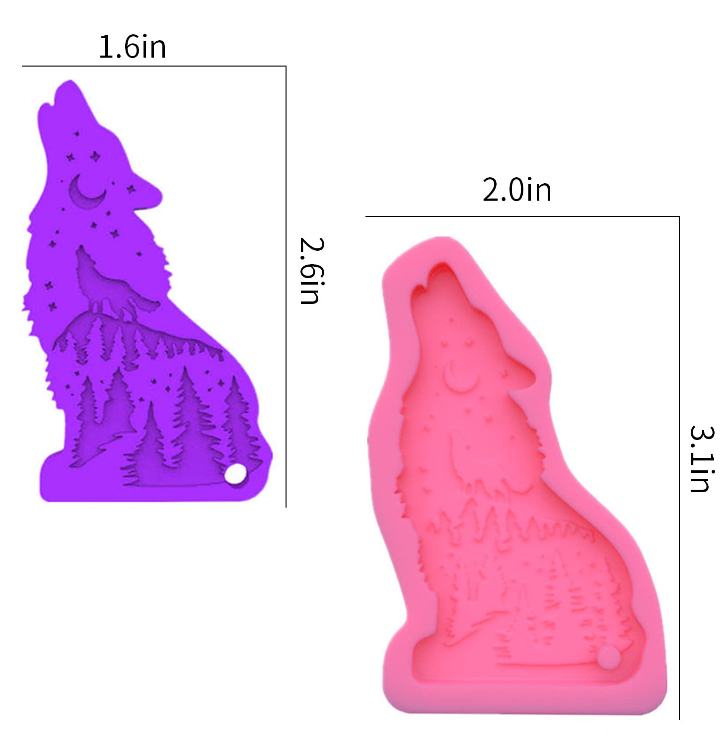 2Packs Wolf Shape Silicone Mold Wolf Keychain Resin Mold Animal Fondant Cake Mould For Baking Candy Making Chocolate Molds Sugar