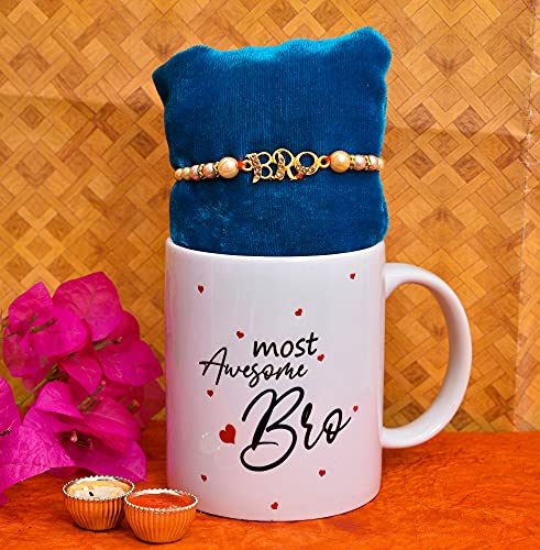 Pride Store Rakhi Rakhi for Brother Most Awesome Bro Printed Mug Gift Set of Mug 330ml Gift Best Rakhi Gift for Brother Rakhi fo