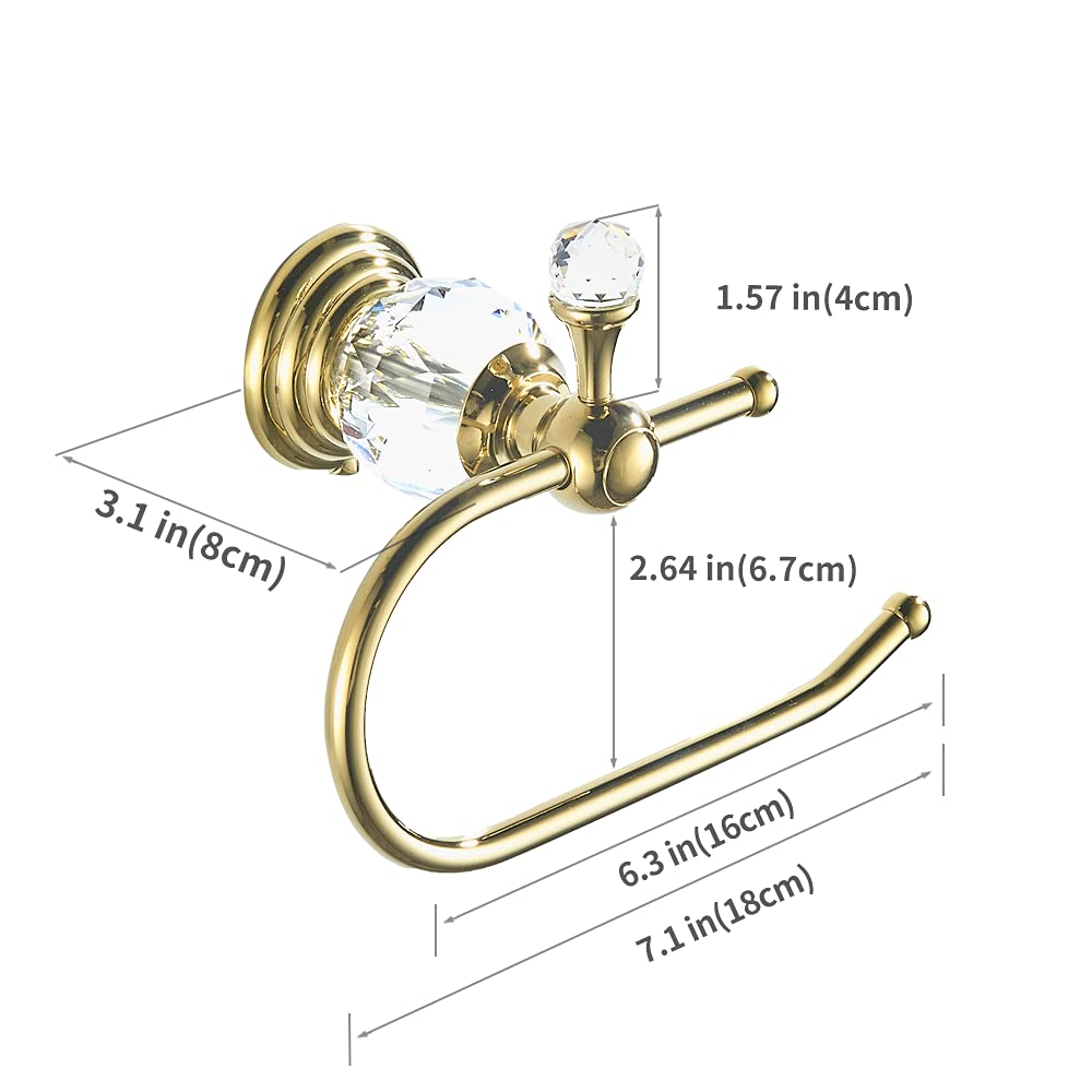 Wolibeer Polished Gold Toilet Paper Holder, Brass Crystal Tissue Holder Bathroom Accessories Wall Mounted