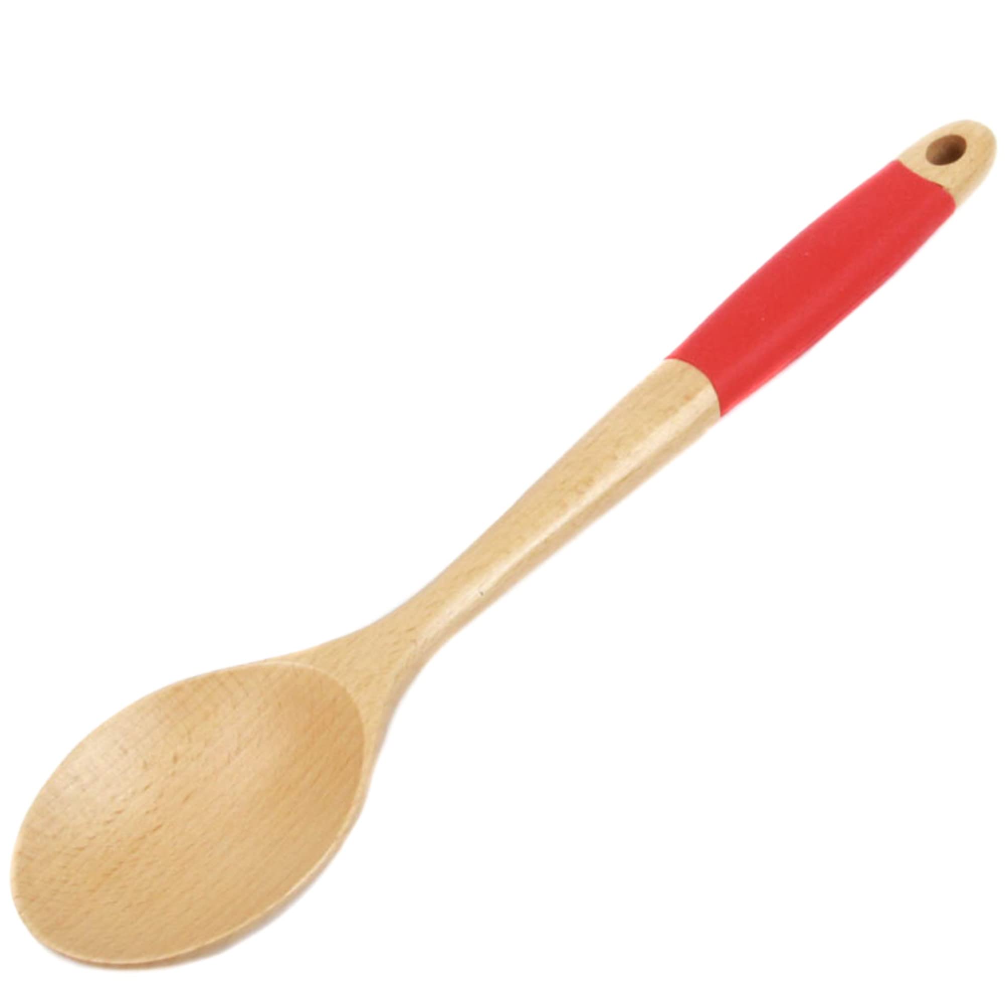 Chef Craft Premium Silicone Handle Wooden Spoon, 14 Inch, Red