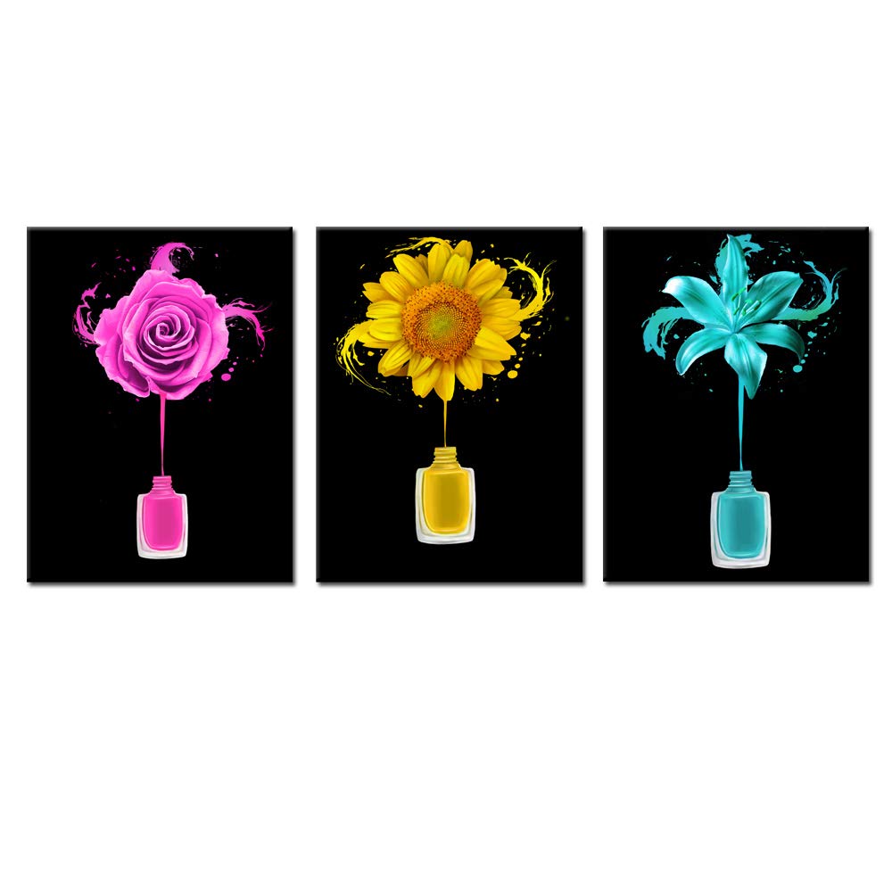 Kreative Arts Manicure And Nail Art Wall Decor For Salon Room Canvas Prints Frame Art Nail Polish Brushes Posters Roses Sunflowe