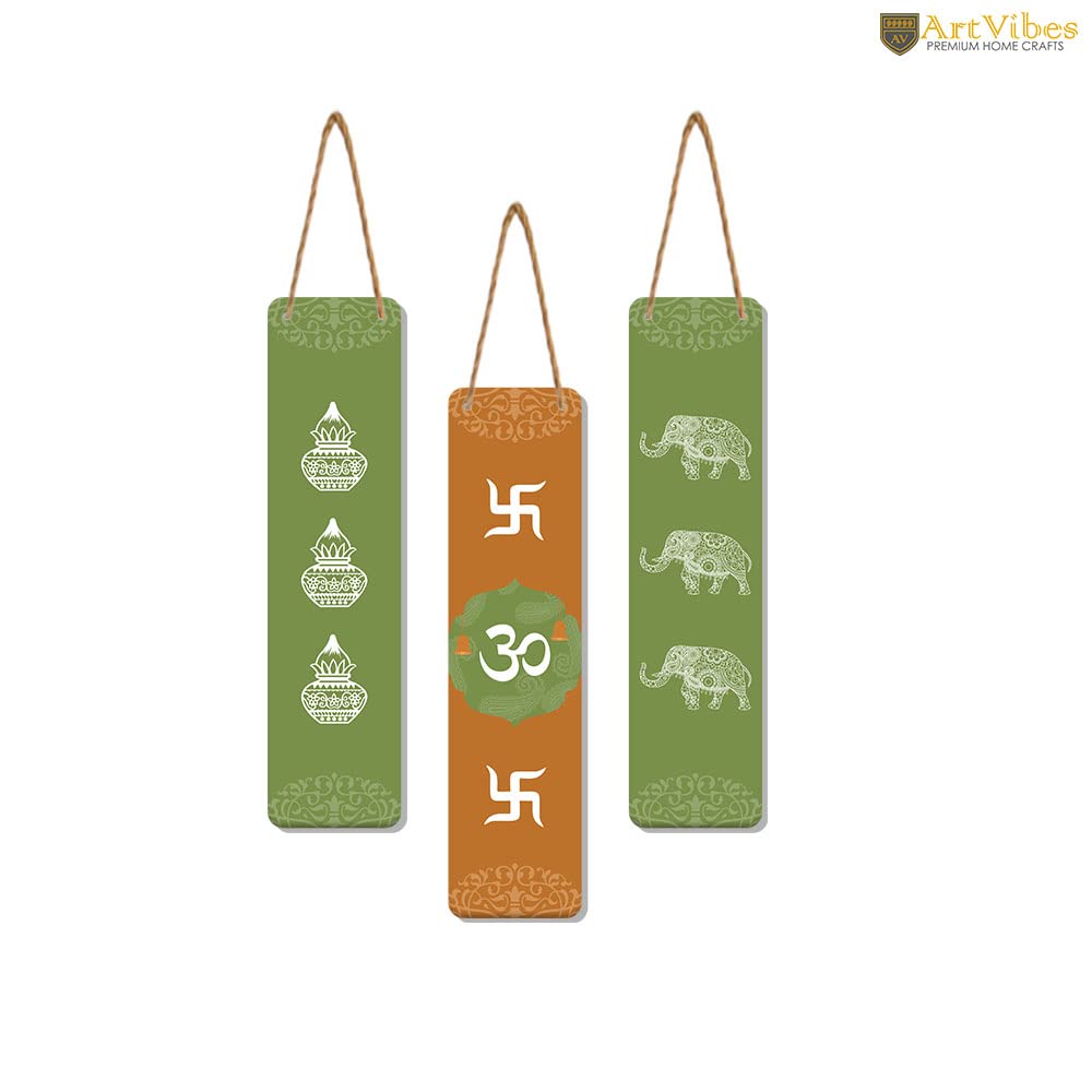 Artvibes Auspicious Symbols Designer Wooden Wall Hanging Decoration Items for Home | Gifts | Bedroom | Wooden Wall Hanger | Mdf