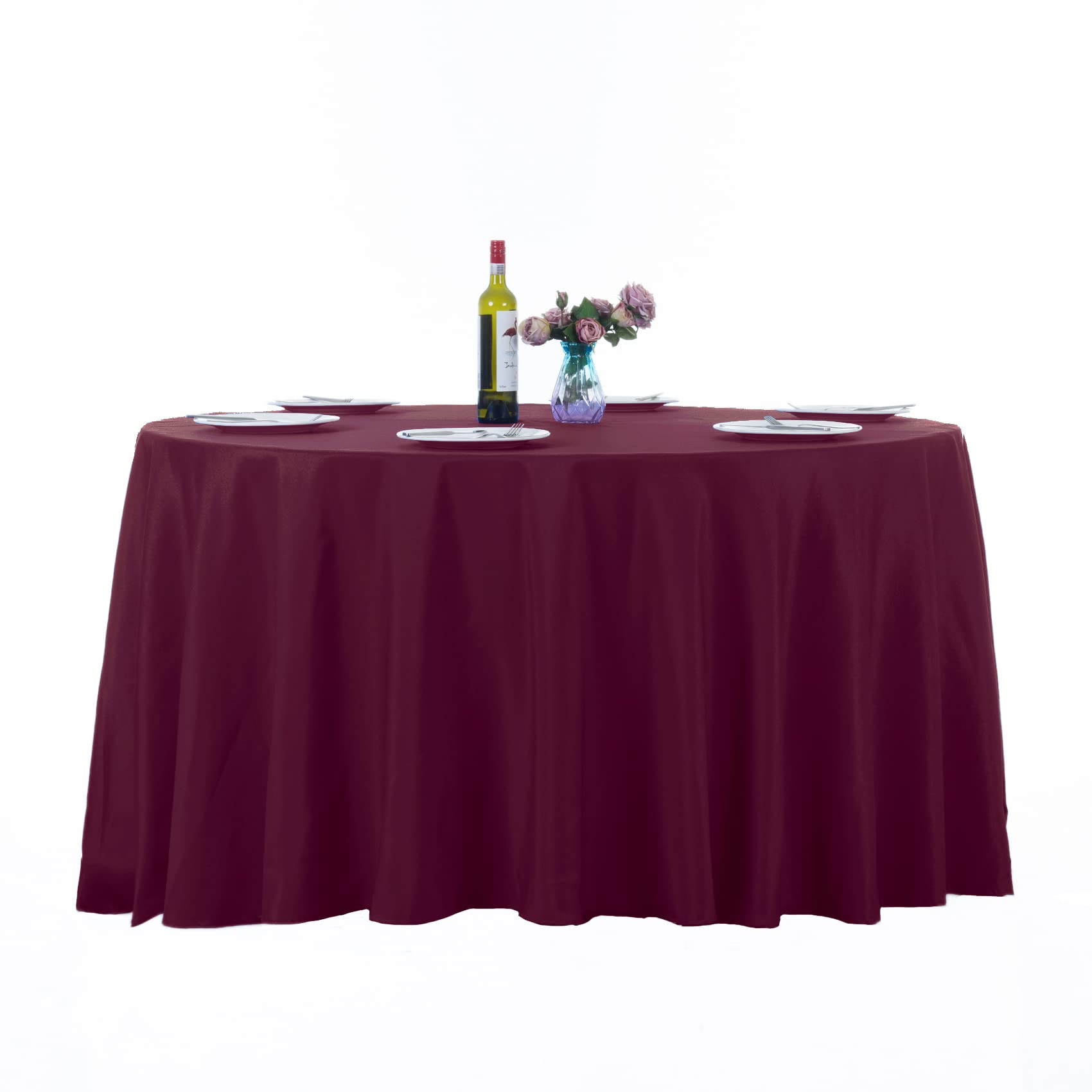 Ascoza 2Pack 108 Inch Burgundy Round Tablecloth In Washable Polyester Fabric For Wedding/Banquet/Restaurant/Parties