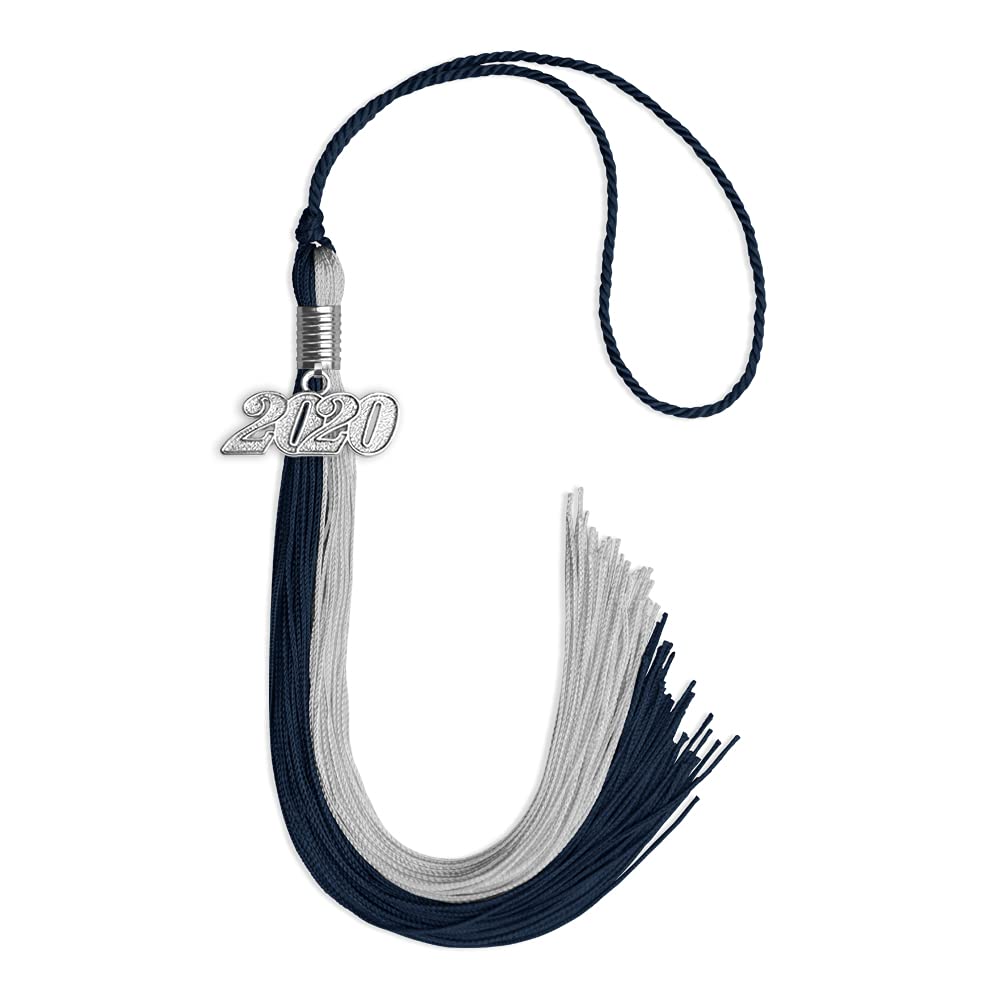 Endea Graduation Double Color Tassel with Silver Date Drop (Dark Navy Blue/Grey, 2020)