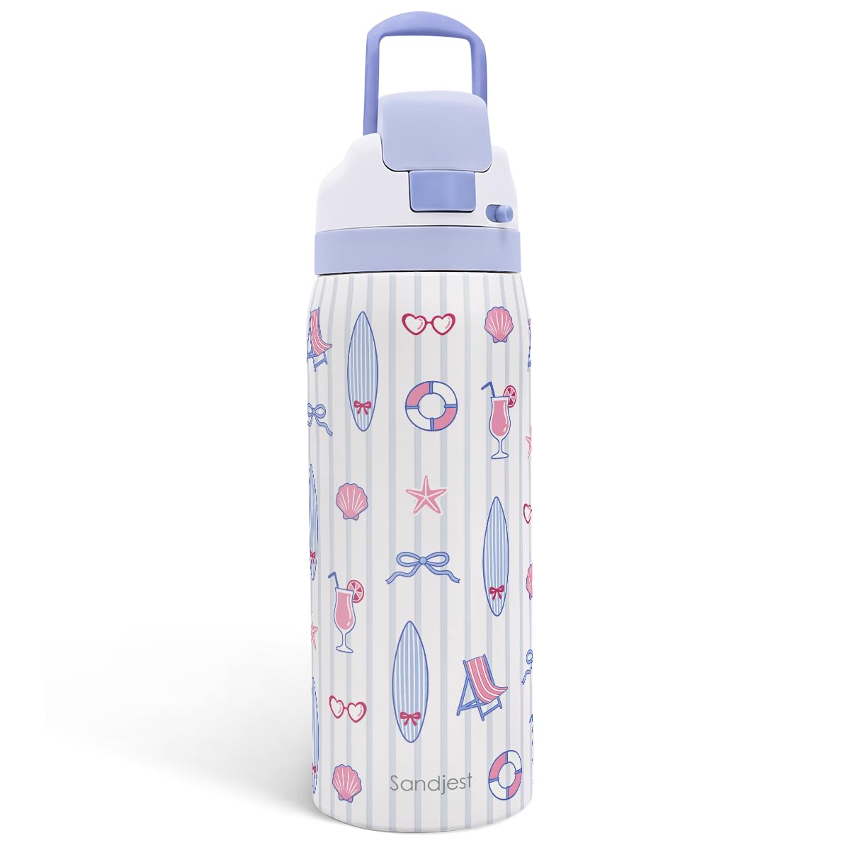 Beach Life Stainless Steel Water Bottle, Vacuum Insulated, Push-Button Lid, 32 oz, Gifts for Women Girls Friends Teens Birthday 