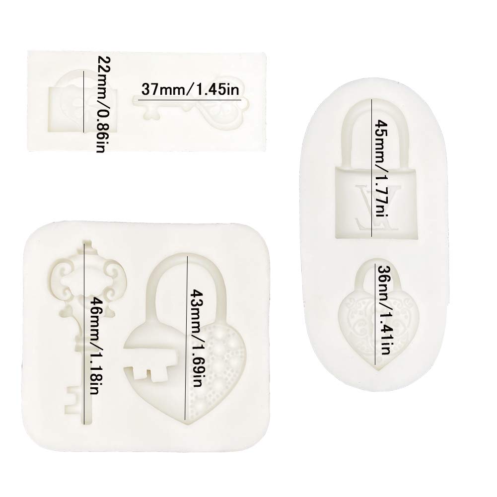 Kuuguu 3 Pack Lock Key Shapes Silicone Fondant Mold,Candy Making Mould Chocolate Molds Craft Mould Diy Handmade Cake Decoration