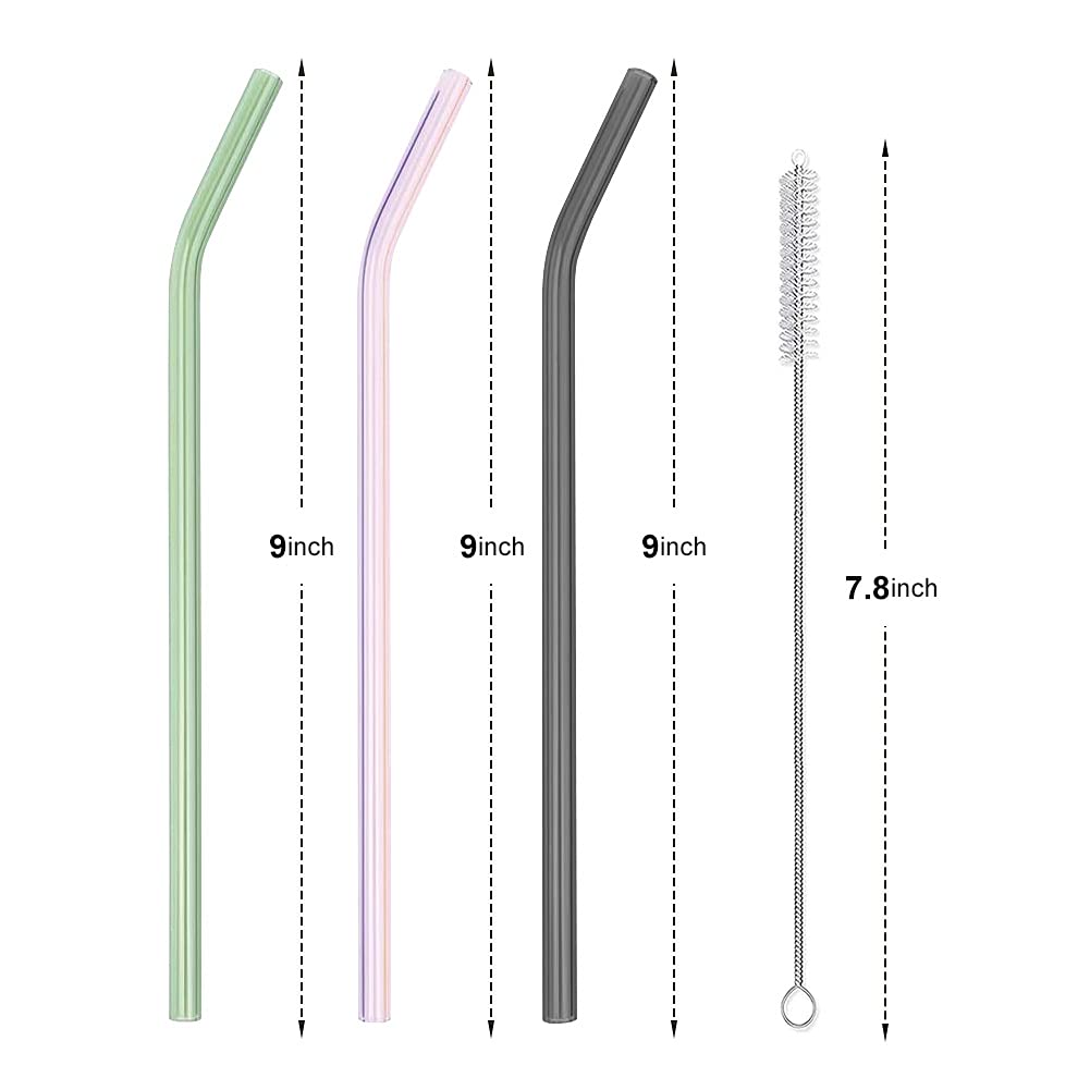 Amzsockets Reusable Glass Straws - 9 '' L X 8 Mm W - Smoothie Drinking Straws For Smoothie, Milkshakes, Pack Of 6 With 1 Cleanin