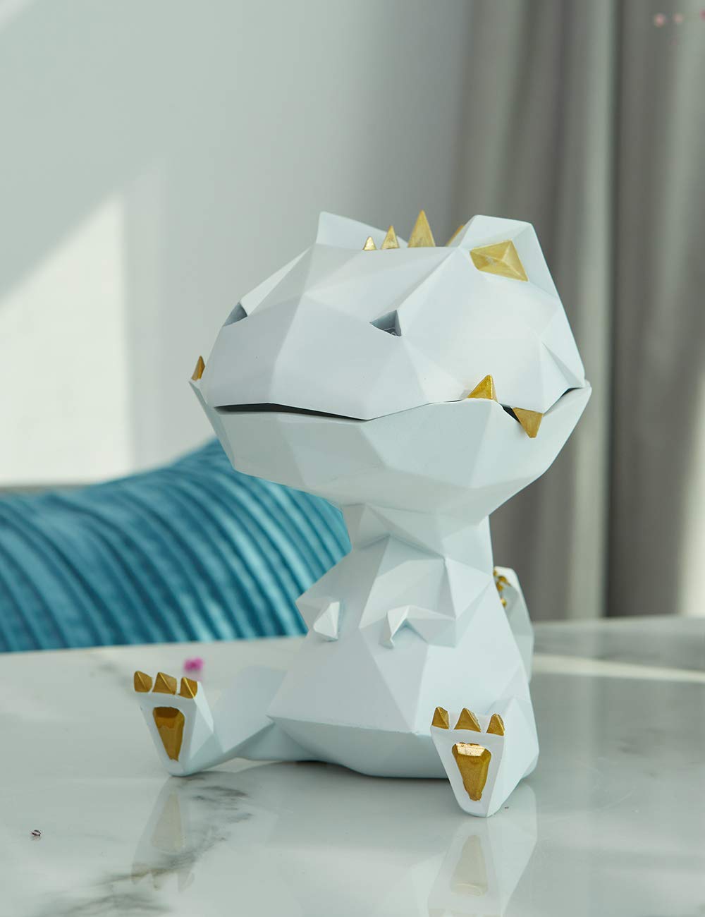 Haucoze Dinosaur Cookie Jar Candy Dish Dino Gifts Sculpture Home Decor Modern Room Accessories Pop Arts Polyresin White 7.1 Inch