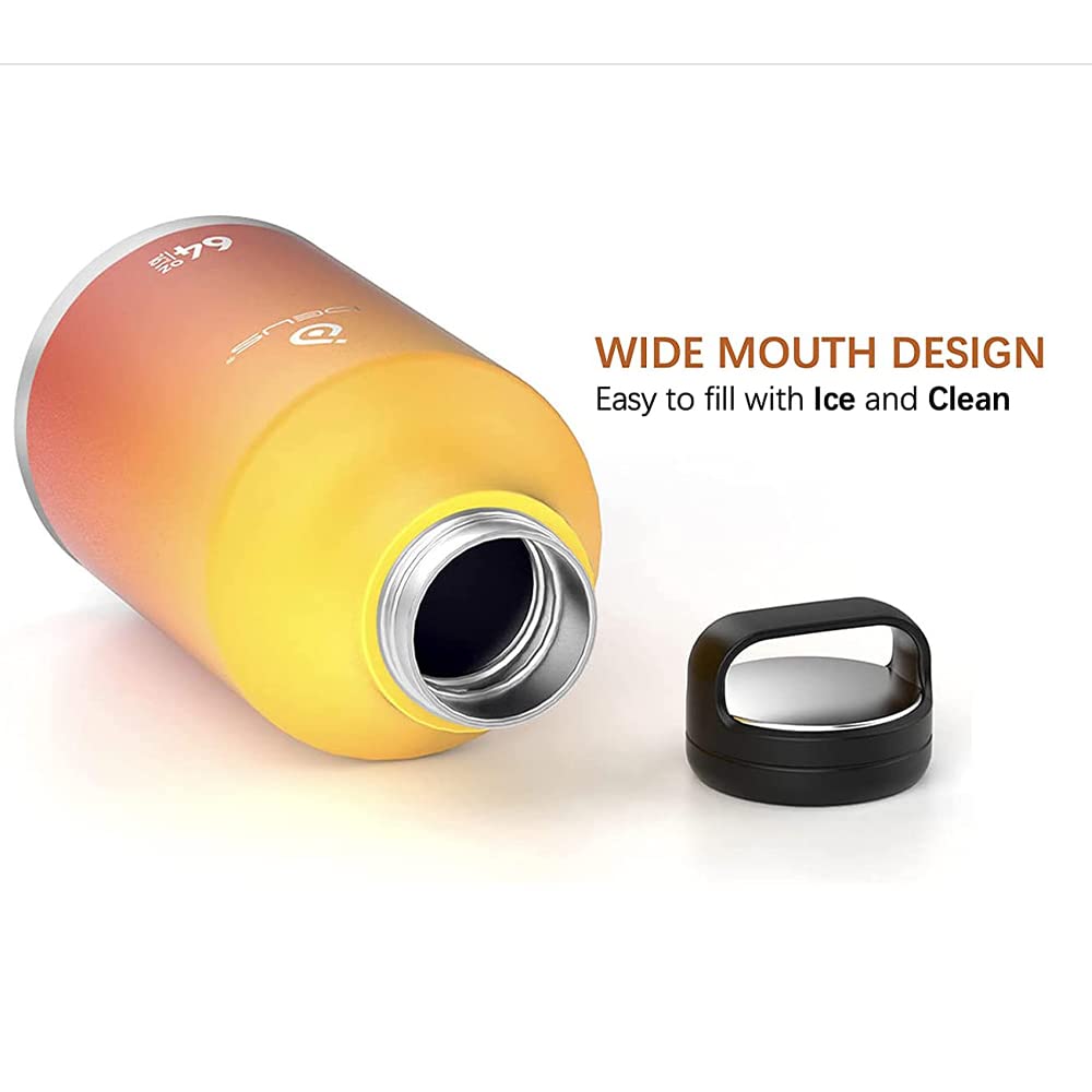 Ideus Insulated Stainless Steel Water Bottle With 2 Leak-Proof Lids, Thermal Water Flask For Hiking Biking, 64Oz, Yellow