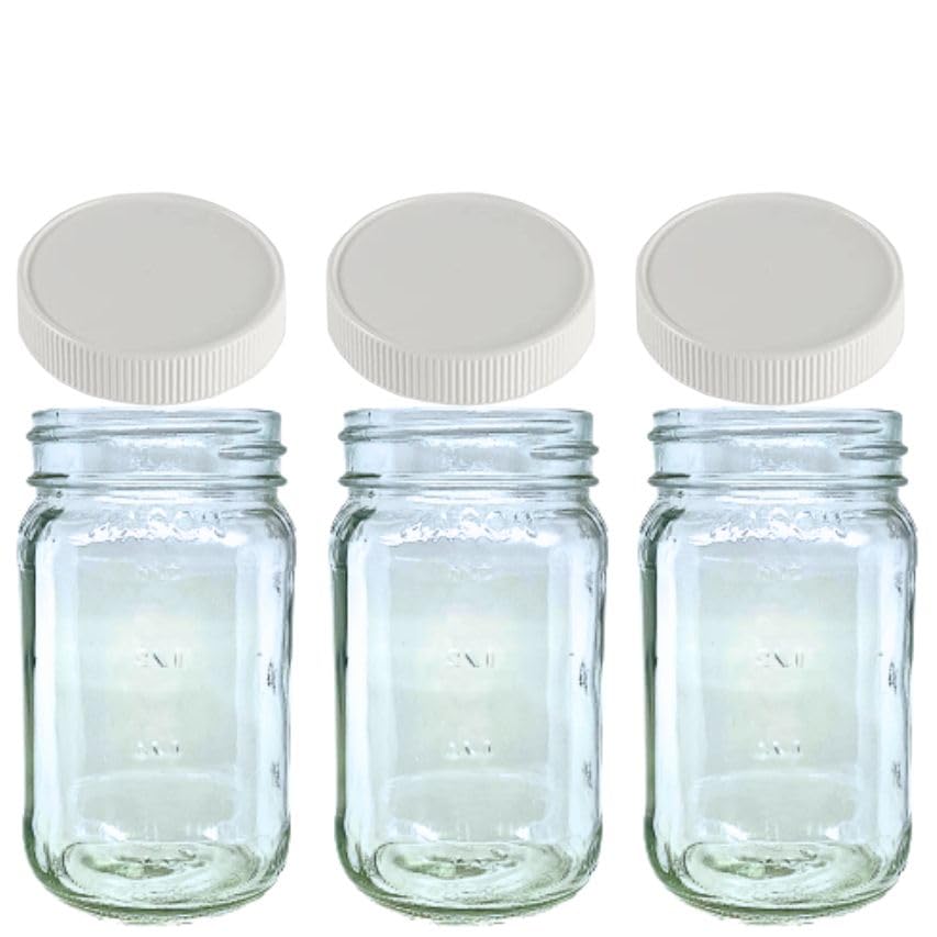 JARMING COLLECTIONS 16oz Glass Mason Jars with BPA-Free Plastic Lids - Regular Mouth Pint Mason Drinking and Storage Jars for Ki