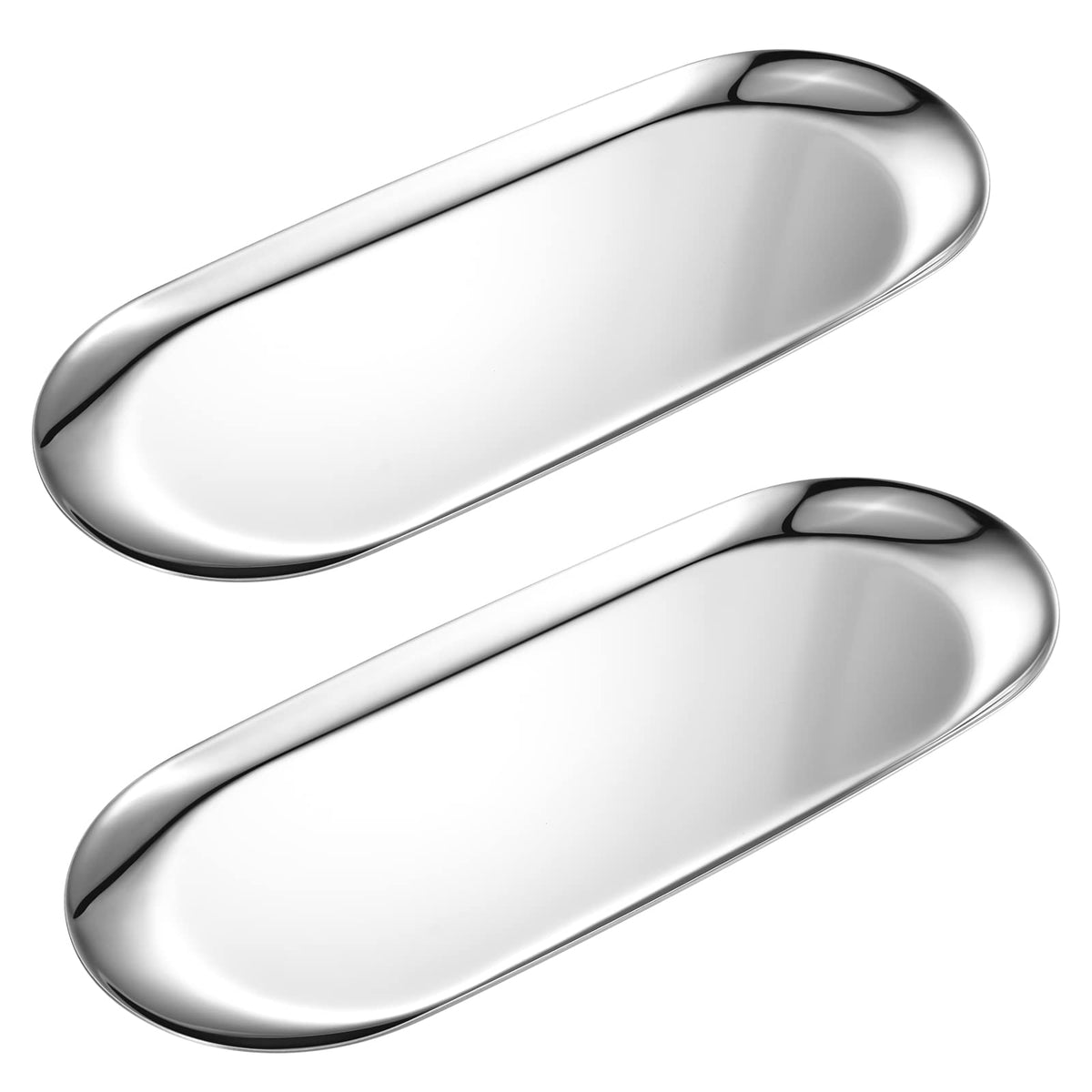 2 Pack Silver Oval Vanity Tray, Stainless Steel Jewelry Tray, Bathroom Tray, Makeup Cosmetic Trays,Towel Napkin Tray,Storage Org