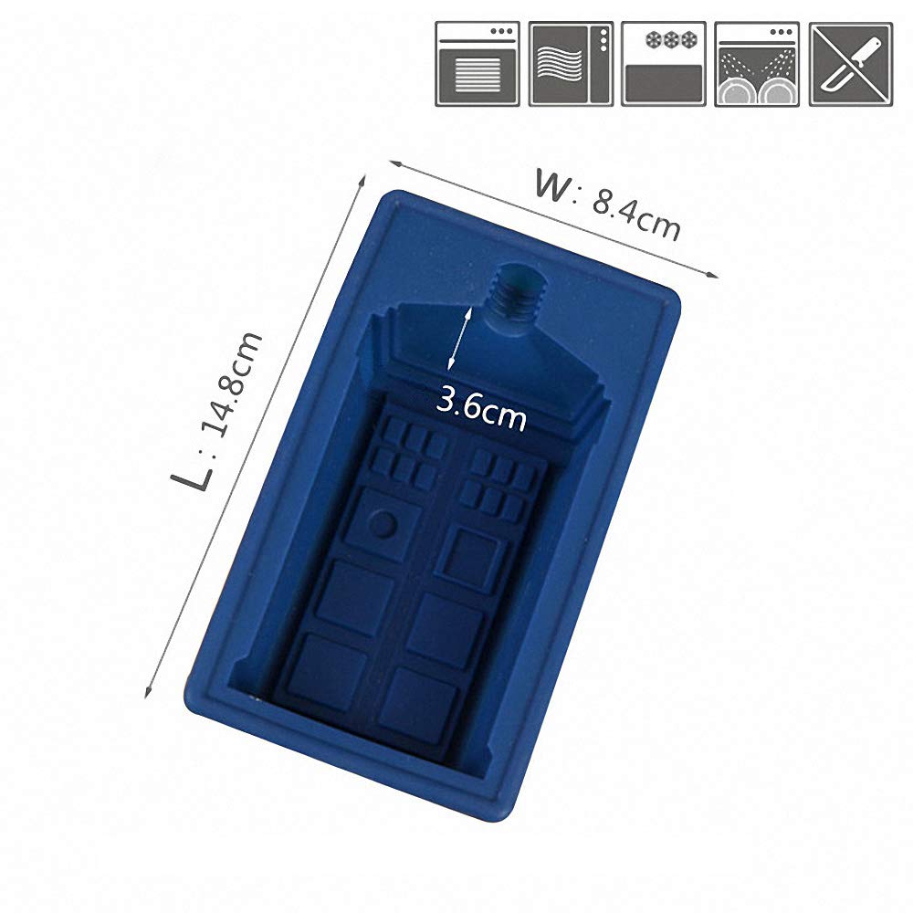 2Pcs Tardis Ice Cube Trays Dr. Who Silicone Ice Mold, Cake Muffin Baking Pan, Jello Chocolate Gelatin Mold Soap Mould